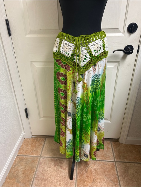 Dresses & Skirts - AREEWAN SHOP Green Crochet Waist Boho Maxi Skirt, Medium, 100% Cottons